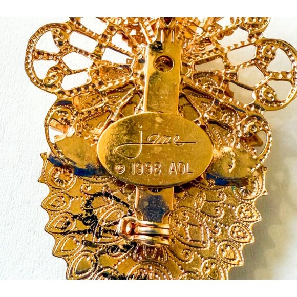 Jane Angel Of Love 1998 Gold Tone Filigree Faux Pearl Brooch - Picture 4 of 4